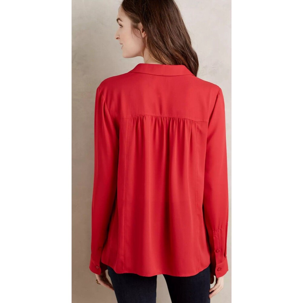 Women's Anthropologie Maeve De Stijl Blouse Long Sleeve Holiday Red Size 6 - Picture 2 of 10